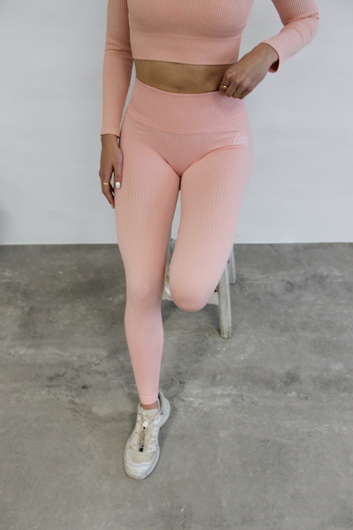 BM Seamless Ribbed High Waist Tights Pink