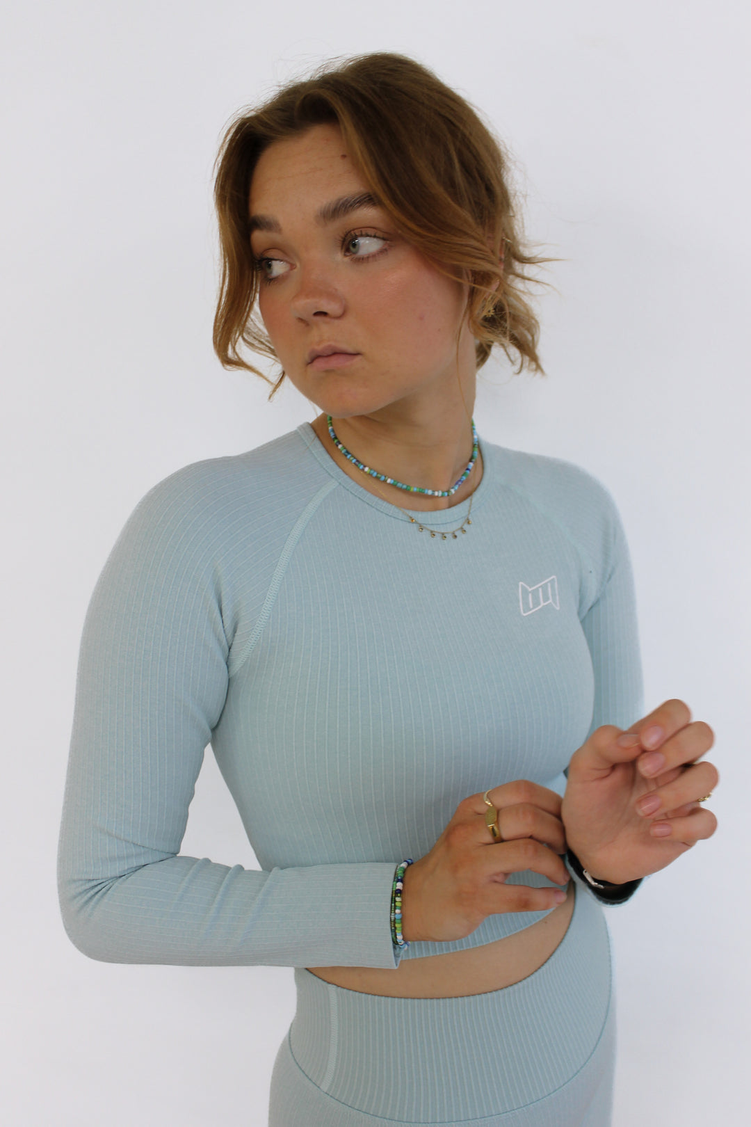 BM Seamless Ribbed Long Sleeve Cropped Top Sky Blue