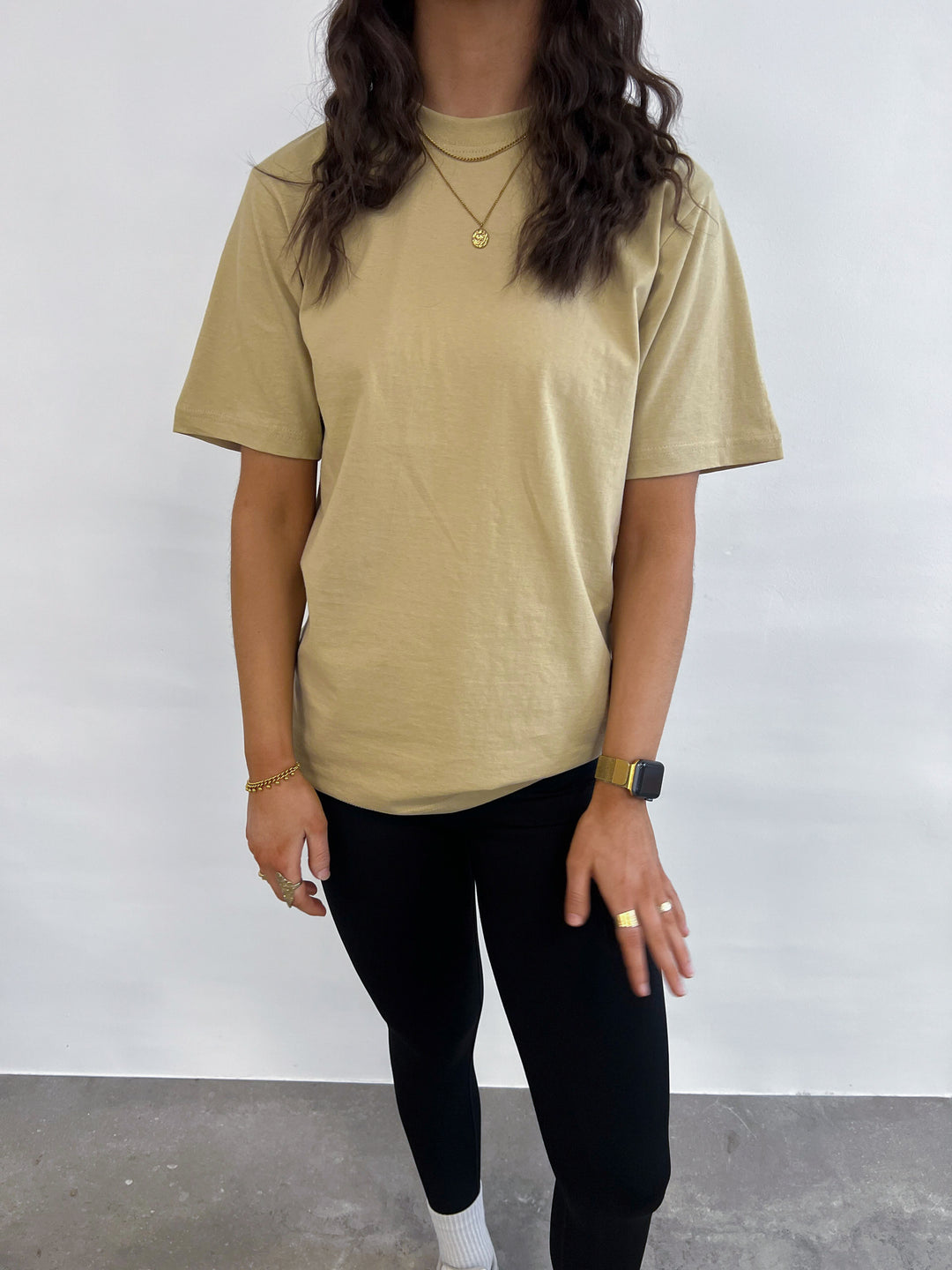 Womens Basic Tee Oversized Beige