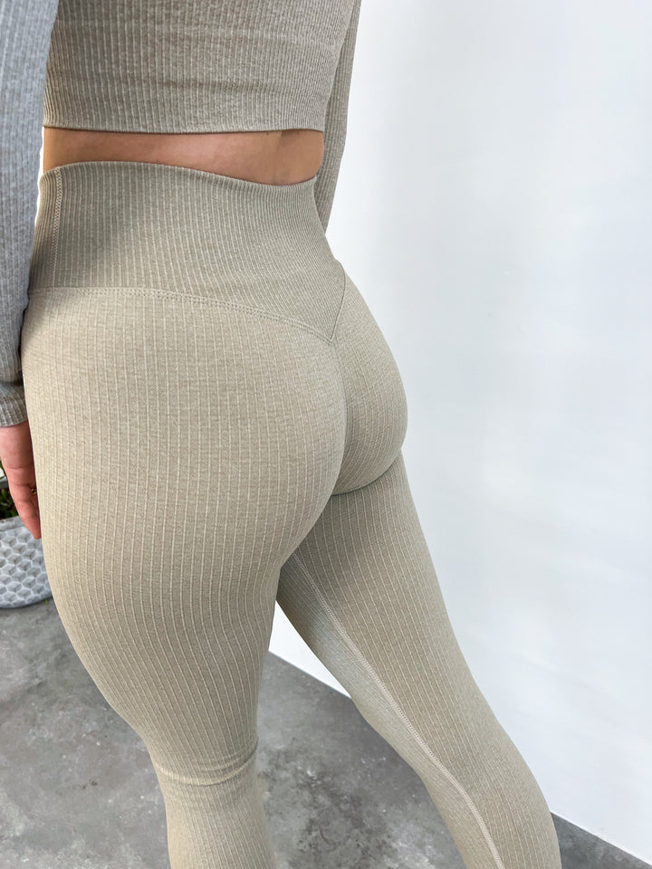 BM Seamless Ribbed High Waist Tights - Khaki