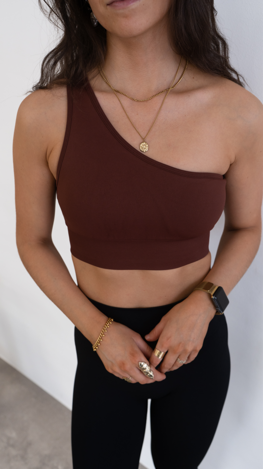 Signature One Shoulder Bra Maroon