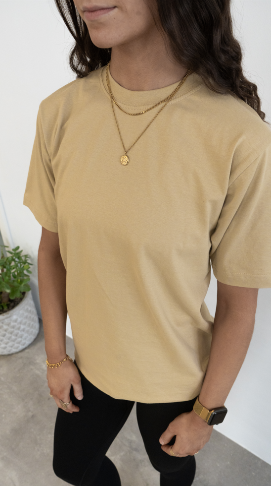 Womens Basic Tee Oversized Beige