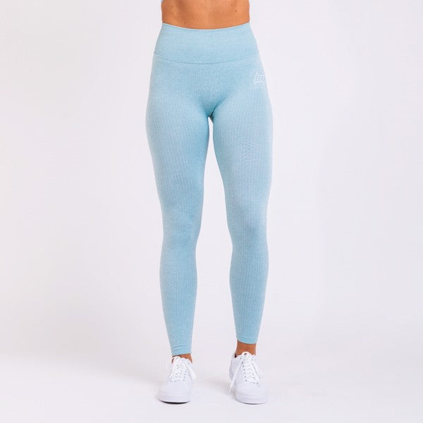 BM Seamless Ribbed High Waist Tights - Sky Blue