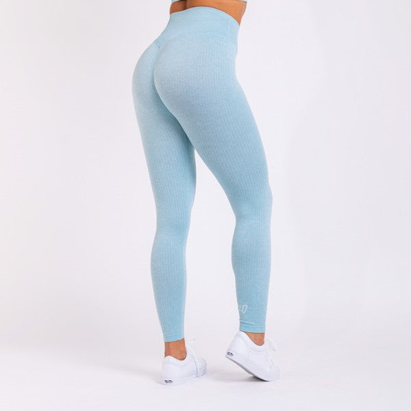 BM Seamless Ribbed High Waist Tights - Sky Blue