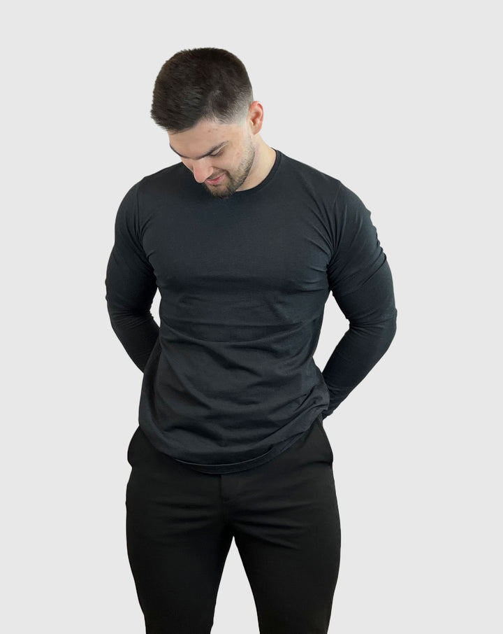 Mens Basic Long Sleeve Heather Black