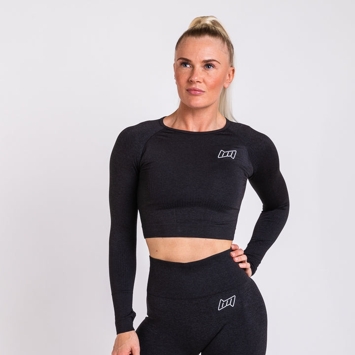 BM Seamless Long Sleeve Cropped Top Dark Grey