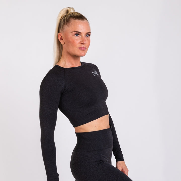 BM Seamless Long Sleeve Cropped Top Dark Grey